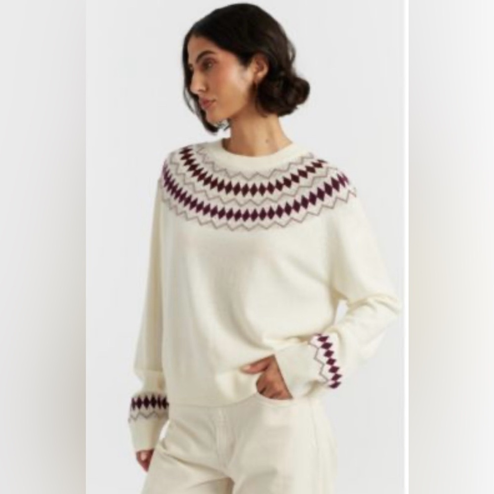 Chinti & Parker Cream Wool-Cashmere Fair Isle Sweater Small